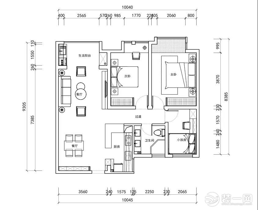 嘉兴都都装饰95平轻奢风三居室装修案例图