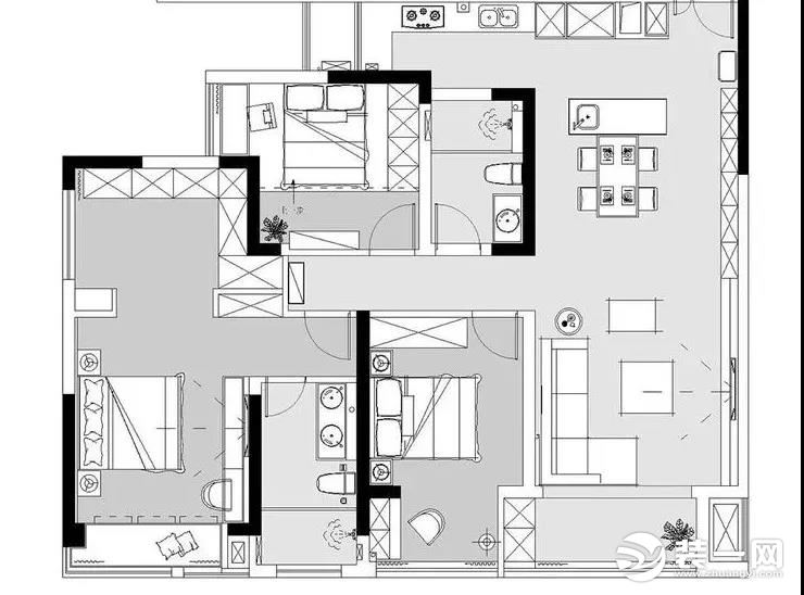 110平现代简约三居室装修效果图
