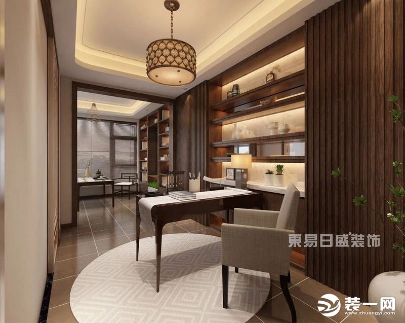 中式风格设计书房＋茶室效果图