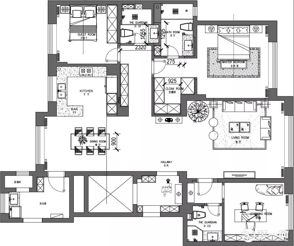 142平现代简约风格三室两厅装修设计图