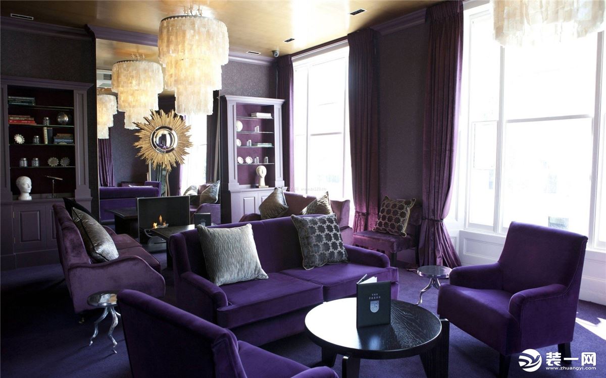 家装窗帘紫色实景图